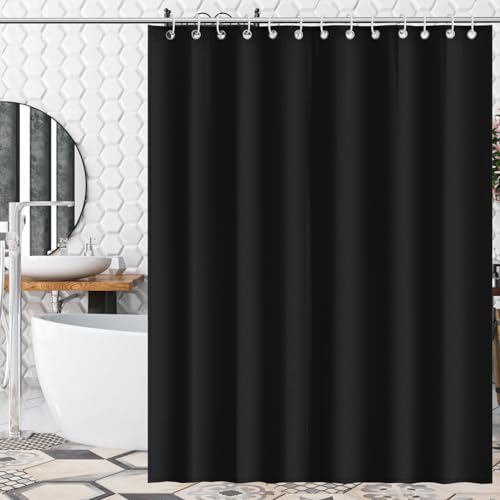 AKHTART Shower Curtain 100% Polyester, Extra Long Shower Curtain with 12 Hooks, Washable and Easy to Dry, Anti-Bacterial Mildew Resistant, 180 x 180 cm Bathroom Curtains (Black)