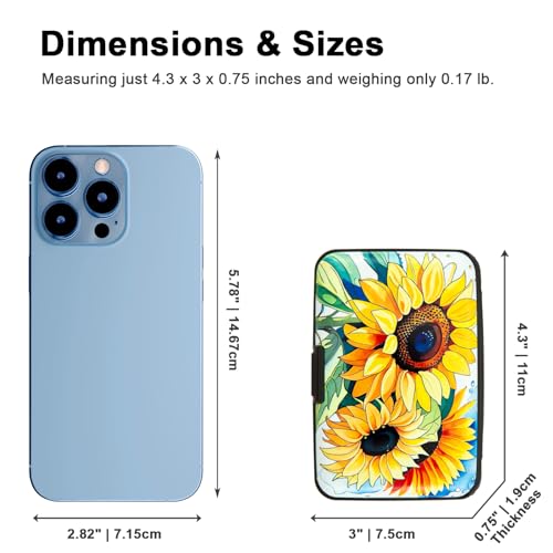 Image of Credit Card Holder, Metal Card Wallet RFID Blocking Mini Slim Aluminum Business Hard Card Case for Women Men (Watercolor Sunflower)