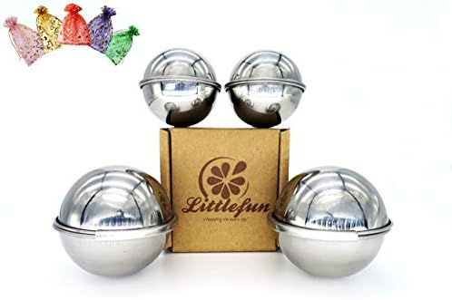 LITTLEFUN 304 Stainless Steel Bath Bomb Mold with 2 Sizes 4 Sets 8 Pieces Hemispheres for Making Your DIY Craft Soap ✮Unique Design Latch for Large Mold ✮ Mix Your Own Recipes ✮ Free 2 Gift Bags