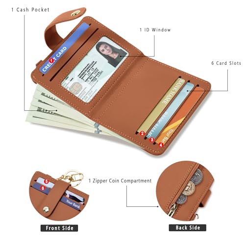 Image of Airkit Small Wallet Women RFID, PU Leather Card Holder with Keychain | Slim Compact Zipper Coin Purse for Ladies, Travel Holiday Gifts for Mom, Cute Mini Bifold Wallets