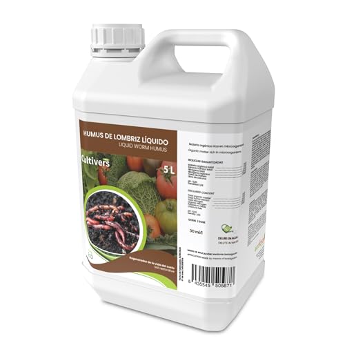 CULTIVERS Humus Líquido de Lombriz Ecológico 5 L. Materia Orgánica rica en Microorganismos. Regenerador de la vida del Suelo