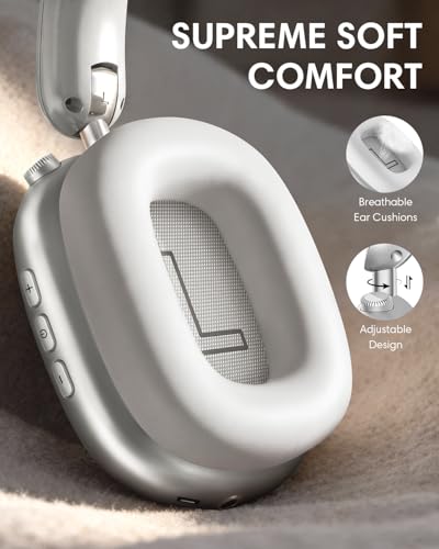 Image of Wentronic Y02 Active Noise Cancelling Headphones, Wireless Over-Ear Bluetooth 5.4 Headphones with Microphone, 60H Playtime, Hi-Res Audio, Big Bass, Foldable Lightweight for Travel Home Office, Silver