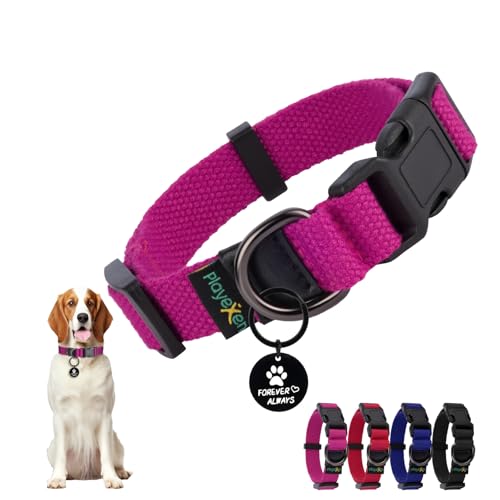 Collare Cane, Collare Regolabili in Morbido Cotone per Cani & Gatto Taglia Piccola Media Grande, Collari per Cane Personalizzato con Medaglietta Rimovibile, 25-40/2,0cm (S), Rosa