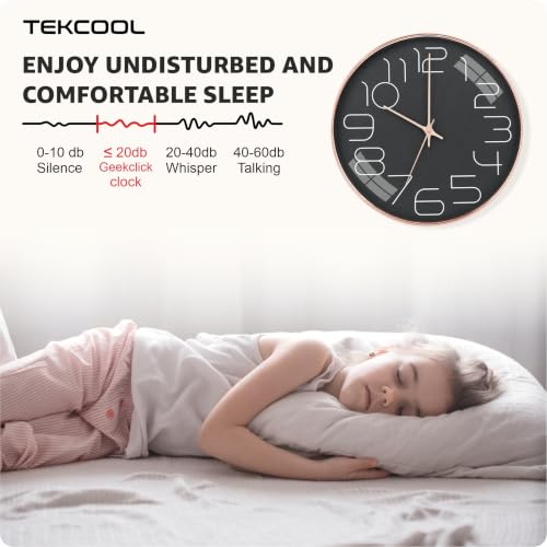 Image of TEKCOOL Plastic Digital Wall Clock 12 inch Silent Quartz Decorative Non-Ticking Classic Clock Battery Operated Round Easy to Read for Room /Home /Kitchen /Bedroom /Office /School-(Black Rosegold)'