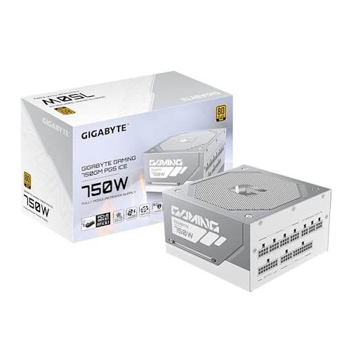 GIGABYTE Gaming 750GM PG5 Ice Bloc d’Alimentation – PCIe 5.1, 80 Plus Gold, Conception entièrement modulaire, Ventilateur 135 mm, Compatible ATX 3.1, Prise EU