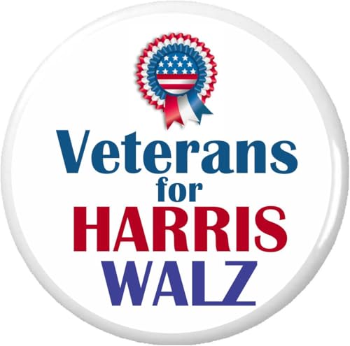Veterans For Harris Walz 2.25 in Pinback Button Political Campaign