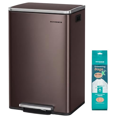 Image of SONGMICS Trash Can, 13 Gallon (50 L), Stainless Steel, Soft-Close Lid
