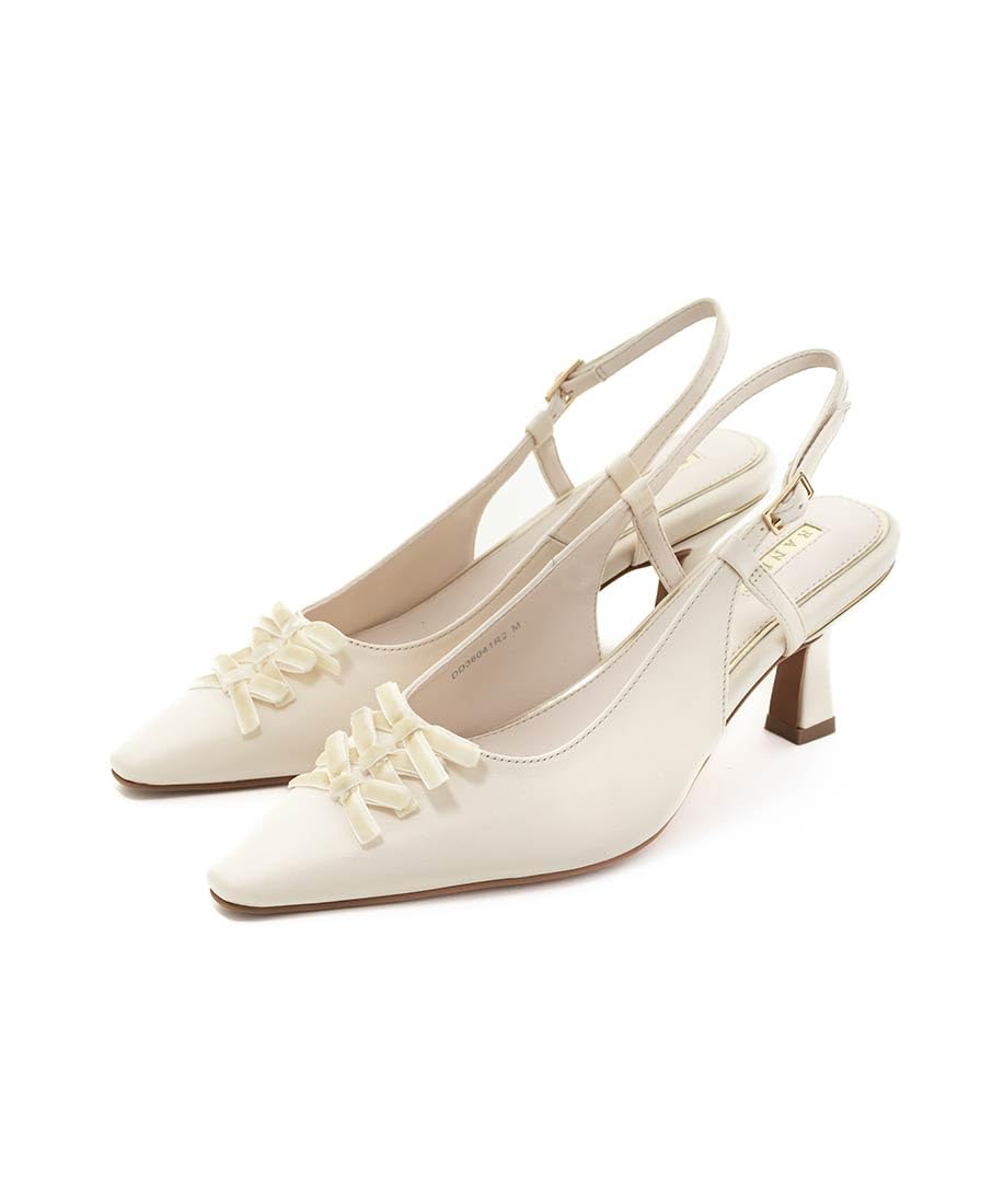 Amazon | [ランダ] ミニリボンバックストラップパンプス DD36041 IVORY