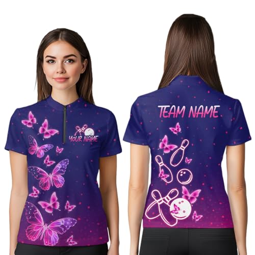 Purple Butterflies Bowling Shirts for Women Men Team Custom Bowling Jerseys Polo Shirts & Bowling Quarter Zip Shirts2