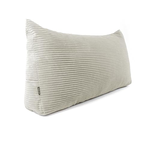 POKAR Rückenkissen | Cord Keilkissen 140x50x20 cm | Lesekissen für Bett und Sofa | Sofakissen für Rückenlehne | Groß Wandkissen Couchkissen mit Seitentaschen | Oeko Tex 100 Zertifiziert | Elfenbein