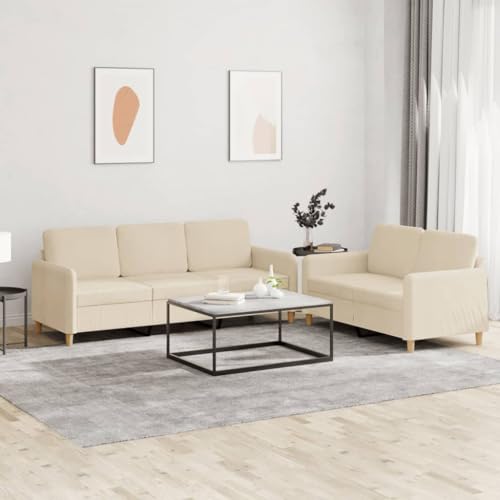 Runheo Ensemble canapé 2 pièces avec Coussins crème Tissu Polyester Robuste et Mousse rembourrée Salon séjour Chambre Bureau Style scandinave Moderne...