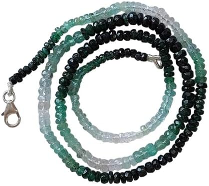 Hand_Crafted Natural Emerald Shaded Faceted Rondelle Necklace With Silver Hook Emerald Shaded Beads Emerald Shaded Faceted Rondelle 3 to 4 Mm 16"Strand YO-NECK-13347