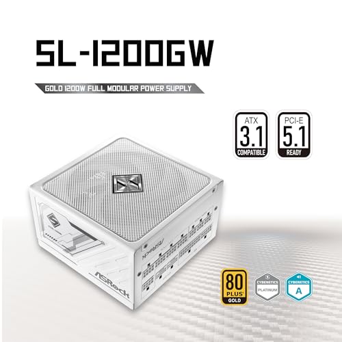Image of ASRock Steel Legend SL-1200GW 1200W 80 Plus Gold & Cybenetics Platinum Full Modular Power Supply ATX3.1 PCIe5.1 Ready with Dual Color 12V-2x6 Cable 10 Years Warranty White Edition Japanese Capacitor
