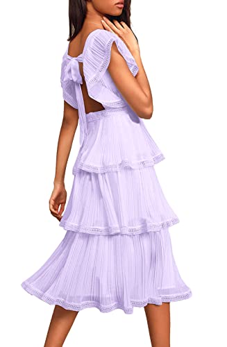 ETCYY Women's Summer Ruffle Dress Tiered Layed Chiffon Lace Short Sleeve Boho Floral Print Party Wedding Guest Maxi Dresses2