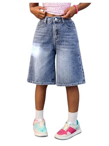 OYOANGLE Girl's Baggy Jorts Elastic Waist Wide Leg Bermuda Denim Shorts