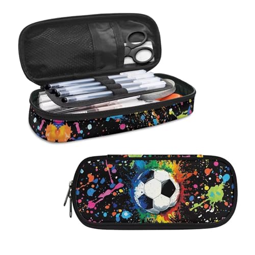 Image of Graffiti Football Pencil Case Pen Bag for Boys Girls Kids Pencil Box Ziper Pen Pouch Compartment of Pen Slots School Office Stationery Organizer