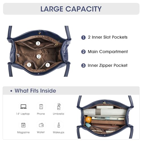 Image of Kattee Leather Tote Bags for Women, Casual Shoulder Hobo Purses and Handbags, Top Magnetic Snap Closure