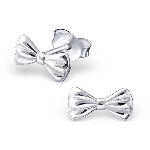 925 Sterling Silver Little Tiny Bow Tie Stud Earrings 17010