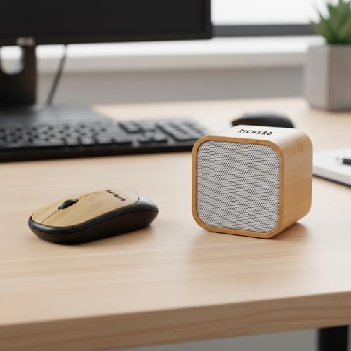 Image of Personalised 6 in 1 Corporate Gift Set which Includes Diary,Keychain, Speaker, Pen,Cardholder & Mouse. Bamboo Gift Set for, Employee of The Month, Corporate Gift for Clients.