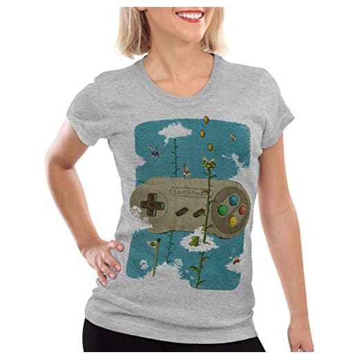 style3 16-bitars minnen t-shirt kvinnor snes nes mario super kart 8-bit yoshi luigi, färg: ljung grå; storlek: XL