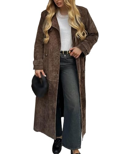 Amazon.com: Sexyshine Women's Faux Suede Long Trench Coat