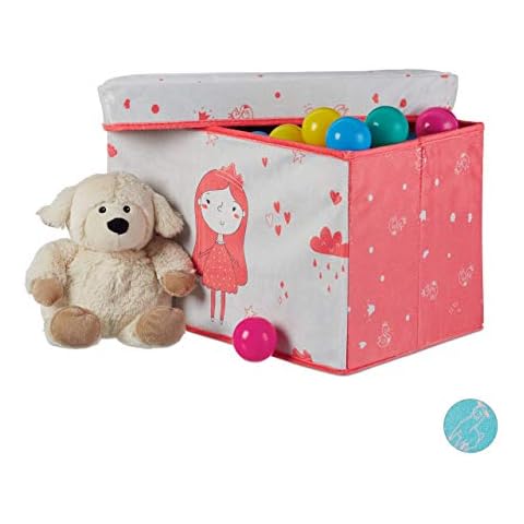 Relaxdays Baúl Juguetes Princesa, Plegable con Tapa, Puff Almacenaje Infantil Cover