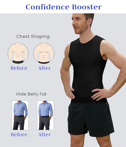 Image of Compression Shirt Men Slimming Body Shaper Vest Crewneck Workout Tank Top | Tummy Control Undershirts, Gynecomastia Compression Shirts, Back Support, Sleeveless Muscle Shirts, Shaping Tank Top