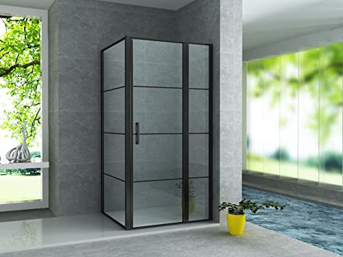 ALONI® Duschkabine Schwingtür + Festelement + Seitenwand schwarz matt 90x120x200, Eckdusche, Eckduschkabine, Duschabtrennung, 8 mm ESG Sicherheitsglas, modern & pflegeleicht