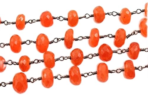 Chaîne rosaire cornaline 4mm rondelle facettée fil enroulé rhodium noir création DIY