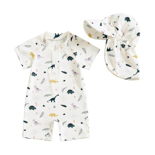 Image of Hnyenmcko Infant Baby Boy Girls Rash Guard Swimsuit Short Sleeve Zipper Bathing Suit Toddler One Piece Swimwear Sunsuit