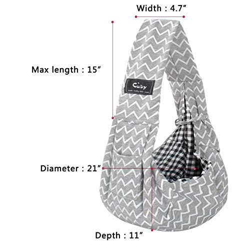 CUBY Puppy Dog Carrier, Pet Dog Sling Carrier for Small Medium Dogs Hands-free Sling Cat Carrier Comfortable Widen Shoulder Strap Double-sided Pouch Shoulder (NO-AD Classic Striped Grey)