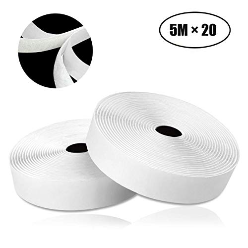 Gancho y Cinta de Autoadhesivo COCOCITY® gancho y cinta extra fuerte Adhesivo de doble cara Adhesivo de cinta de 5m adhesiva para hogar, oficina, industria automotriz Hook y Loop Bandas 20 mm Blanco
