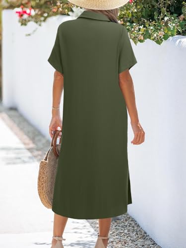 Image of Zeagoo Women Dresses Summer Casual Short Sleeve Button Down Shirt Dresses 2026 Beach Cover Up with Pockets