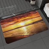 DALEXHM Badteppich rutschfeste,weicher Badezimmerteppich Wasserabsorbierend Badematte Badvorleger für Dusche,Geschmolzene Goldküste, Feuerwolken, Sonnenuntergang, Strand,40x60cm