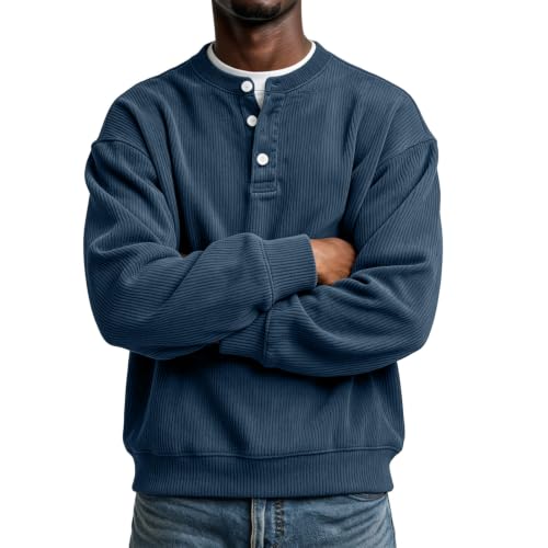 Corduroy Long Sleeve Henley Shirts for Men Casual Pullover Fall Shirt - image 6