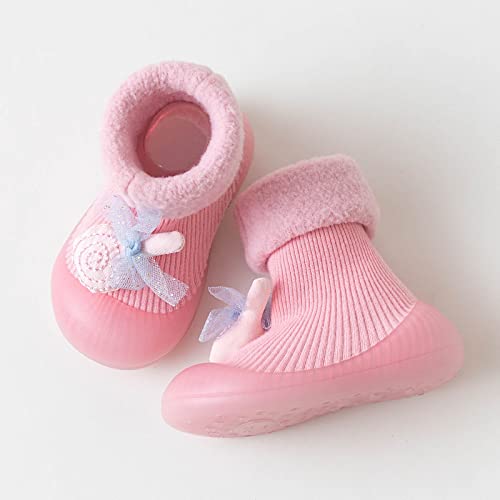 Kids Shoes Newborn Baby Girl Cotton Non Slip Floor Socks Baby Boy Rubber Sole Cartoon Socks Socks First Walking Shoes (Pink, 12-18 Months)2