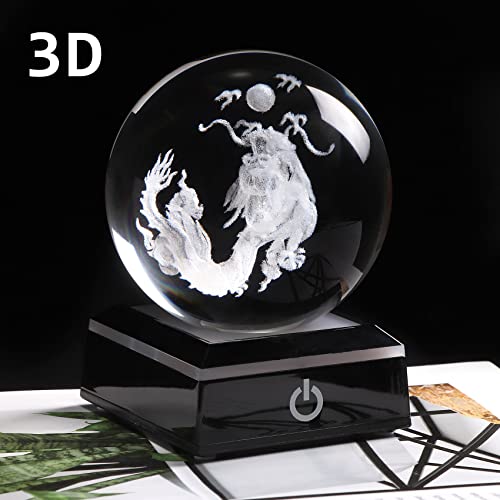 Movdyka 3.15 in. Crystal Dragon Ornament Ball Glass Engraved 3D Chinese Grangon Loong Ball Ornaments Paperweights with Colorful LED Night light Base (8cm) - Image 4