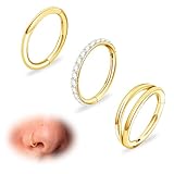 Sweetkiki 18G 3Pcs Nose Rings Hoop Studs Surgical Steel Septum Ring Tragus Cartilage Clicker CZ Small Gold Silver Double Nose Ring Nose Hypoallergenic Nose Body Piercing Jewelry for Women Men(Gold)