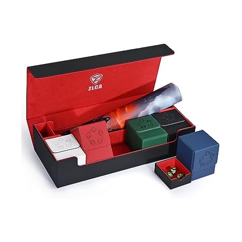 ZLCA Card Deck Box 6 in 1 with MTG Playmat, Premium Card Storage Box with 5 Pcs MTG Deck Box Holds 2400+ Trading Cards, Large TCG Card Deck Case for Magic Yugioh Sports Cards (Black&Red Kit) Cover