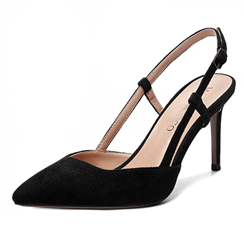 MODENCOCO Womens Pointed Toe Party Slingback Elegant Suede Sexy Buckle Stiletto High Heel Pumps Dress Shoes 3.5 Inch