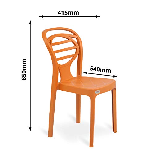 Image of Oaknest Supreme Oak Armless Plastic Dining Chair | Compact & Ergonomic Design for Home, Living Room, Balcony & Outdoor Seating | Color : Amber Gold, Set of 2