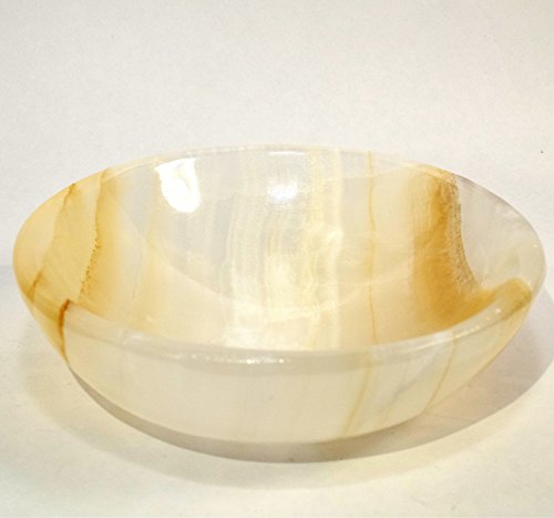Hqrp-Crystal Hc Set: 4.8 Inch 395G Honey White Onyx Bowl Natural Banded Sardonyx Mineral Polished Sparkling Striped Crystal Stone Cup thumb #2