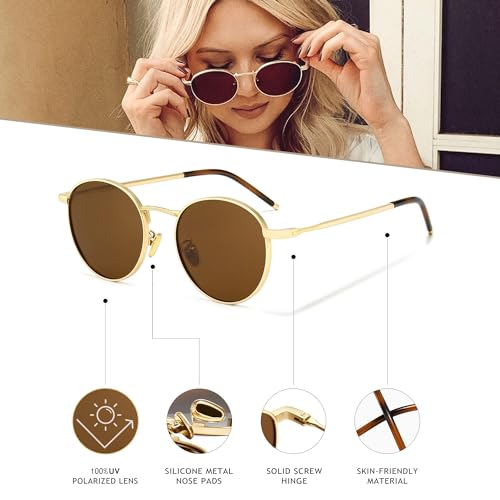 Image of SUNGAIT Polarized Classic Small Vintage Round Sunglasses For Women Men Classic Metal Frame Retro
