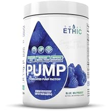 Sweat Ethic Pump Pre Workout Powder, Caffeine Free Pre Workout With Citrulline Malate, Betapower, Beta Alanine, Capros Indian Gooseberry, and Alpha Gpc, Easy to Mix, Blue Raspberry Flavor, 42 Servings