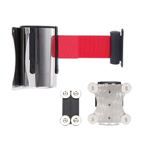 CAIFEXUE Wall Mount Retractable Belt Barrier Red Safety Belt in Sturdy Casing - Indoor & Outdoor Caution Tape for Crowd Control Queue Barrier, Line Divider/5 Meters