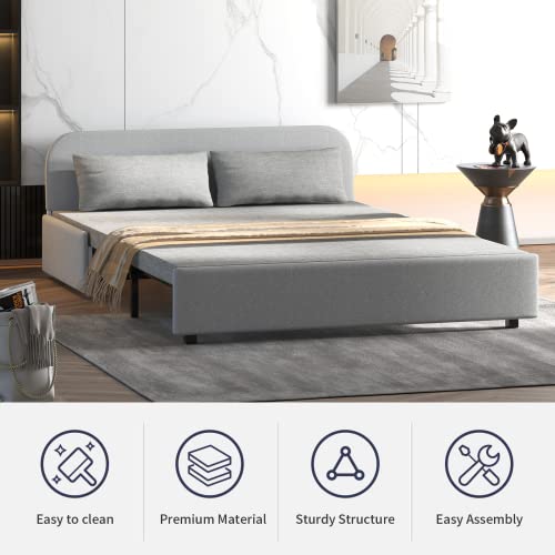 Zafly Twin Size Sleeper Sofa Couch Bed,Modern Pull Out Linen Sofa Bed,Convertible Sofa Bed With Cushions&Throw Pillows,Sofas For Living Room Small Couches Bed For Small Spaces,Light Gray #TOP3