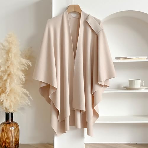 Shmily Girl Damen Poncho Schal Cashmere Feeling Strick Cape Cardigan Für Frauen Geschenk Für Mutter (Beige)