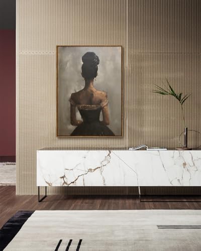 Image of KISSFOX Vintage Framed Wall Art Decor Victorian African American Pictures Paintings Wall Decor Moody Black Girl Canvas Art Prints Modern Farmhouse Black Woman Artwork For Kitchen Living Room Bedroom