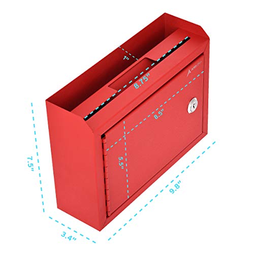 AdirCorp. Wall Mountable Steel Suggestion Box with Lock - Donation Box - Collection Box - Ballot Box - Key Drop Box, 9.75x 7X 3 - Red