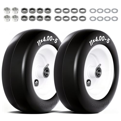 QILINGLORY 11x4.00-5 Flat Free Lawn Mower Tire & Wheel with 3/4